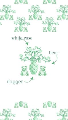 a green and white wallpaper with teddy bears on the bottom right hand corner, while another is in the background