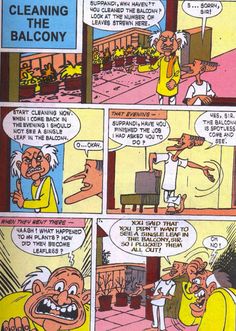 a comic strip with an old man and woman talking to each other in the kitchen