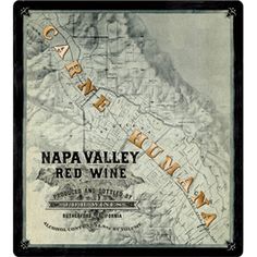 the napa valley red wine label is shown in black and gold on an old map