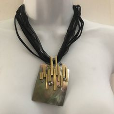 Nwot Mother Of Pearl, Black Ribbon Eclectic Necklace And Earrings Elegant Black Mother Of Pearl Jewelry, Eclectic Necklace, Pearl Necklace And Earrings, Multicolor Bracelet, Gold Scarf, Gold Waves, Mother Of Pearl Necklace, Diamond Brooch, Enamel Brooch