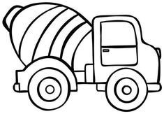 a black and white drawing of a cement truck with its wheels facing the right side