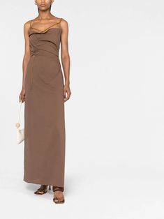 Jacquemus La Robe Gaua Long Dress - Farfetch Red Spaghetti Strap Dress, Cotton Voile Dress, Voile Dress, Grey Midi Dress, Long Red Dress, Square Neck Dress, Van Cleef Arpels, Straight Skirt, Spaghetti Strap Dresses