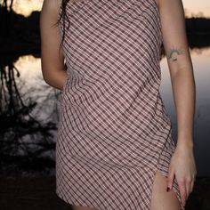 Super Cute! Nwt Pink Midi Sundress For Date Night, Pink Midi Length Sundress For Date Night, Pink Cotton Sundress, Pink Cotton Casual Sundress, Pink Cotton Sundress For Casual Wear, Casual Pink Cotton Sundress, Chic Pink Dress For Picnic, Plaid Sleeveless Mini Dress For Date Night, Sleeveless Plaid Mini Dress For Date Night