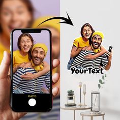 a person taking a selfie with their cell phone and the image of two people