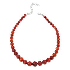 Jay King Orange Coral Graduated Bead Necklace  Vibrant orange coral beads, strung in a graduated silhouette, make this simple necklace strand a chic, colorful addition to any accessories collection. From Jay King.       Approx. 18"L x 9/16"W with 2-3/4" extender     Stamped .925     Hook closure     Necklace has round, faceted red/orange coral beads strung in graduated silhouette   Stone Information       All sizes and weights approximate     Stabilized Orange Branch Coral - Faceted round (6-14mm); harvested in Indonesia Coral Necklace With Single Strand Round Beads, Coral Single Strand Necklace With Round Beads, Coral Necklaces With Faceted Round Beads, Coral Necklace With Faceted Round Beads, Orange Single Strand Beaded Necklace With Round Beads, Orange Single Strand Beaded Necklace, Coral Beaded Necklace With Faceted Round Beads, Coral Beaded Necklaces With Faceted Beads, Orange Faceted Round Beaded Necklace