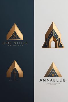 two logos for an architectural company, one is gold and the other is black with a white background