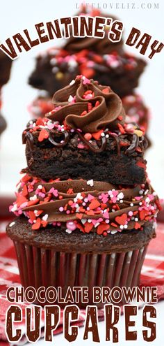 valentine's day chocolate brownie cupcakes with sprinkles on top