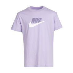 Proof that classics can live forever. The Nike tee reps their signature graphic logo on soft cotton. The loose fit gives an extra roomy feel, so moving freely is as easy as 1, 2, 3. Everyday cotton fabric feels soft and lightweight. Ribbed collar stretches so you can easily change in and out of the tee. Fabric: 50-100% cotton/0-50% polyester. Material percentages may vary. Check label for actual content. Machine wash. Imported. Classic Logo Print T-shirt For Spring, Spring Cotton Logo T-shirt, Cotton Athleisure T-shirt With Branding, Nike Cotton T-shirt For Streetwear, Purple Sports T-shirt With Logo Print, Sports Purple T-shirt With Logo Print, Nike T-shirt With Text Print And Crew Neck, Nike Graphic Tee With Text Print, Nike Graphic Tee With Letter Print