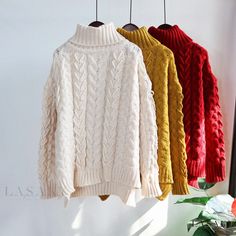 Lasaky - Premium Knit Sweater with Thickened High Neck, Twisted Rope Design, Vintage Loose Fit, and Knitted Texture Cream Knitted Acrylic Sweater, Cream Knit Knitting Pattern For Fall, Fall Knitting Pattern In Cream Color, Winter Acrylic Yarn Sweater, Long Sleeve Chunky Knit Sweater, Casual Yarn Sweater For Fall, Casual Fall Sweater In Yarn, Fall Knitting Pattern In Soft Acrylic Yarn, Fall Soft Knit Acrylic Yarn Knitting Pattern