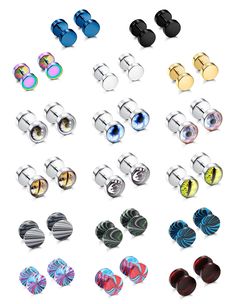 PRICES MAY VARY. 【Fake Gauges Earrings】You Can Get 17 Pairs Stainless Steel Fake Gauges Earrings For Men Women In One Order:5 Pairs Flat Back Stud Earrings, 6 Pairs Of Pattern Faux Plugs Earrings, 6 Pairs Eyeball Black Screw Earrings.Different Styles Of Stud Earring Sets Meet Your Various Needs,Fashionable Design Earrings Are Suitable For Both Men And Women. Affordable Earring Set, You Are Worth Buying. 【Men Earrings Studs】This Fake Ear Plugs Of Ear Pins Made Of High-Quality Stainless Steel,Nickel Free And Allergen Free. Convenient To Wear, Smooth And Comfortable, Which Is Strong And Can Provide a Long Life Service, Our Stainless Steel Earrings Are Suitable For Almost All Of Sensitive Ears. 【Screw Back Earring】Eyeball Earring: Diameter 10mm, Gauge Size 1.2mm. Textured Style: Diameter 10mm, Men Earrings Studs, Fake Plugs Earrings, Eyeball Earrings, Gauges Earrings, Screw Earrings, Mens Earrings Studs, Fake Gauge Earrings, Fake Gauges, Fake Plugs