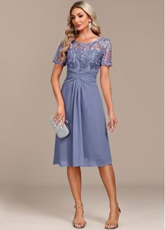 Color:Dusty Blue;Size:2X;Size:3X;Package Contents:1 X Dress;Occasion:Work;Style:Elegant; Petite Mother Of The Bride Dresses Summer, Mother Of The Bride Dresses Blue, Petite Dresses Wedding Guest, Mum Wedding, Lace Wedding Guest Dress, Grey Embroidery, Wedding Guest Dress Midi, Shape Dress, Flowy Design