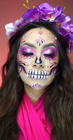 Sugar Skull Halloween Makeup, Skull Face Makeup, Catrina Makeup, Fix Makeup, Halloween Makeup Inspiration, Quince Hairstyles