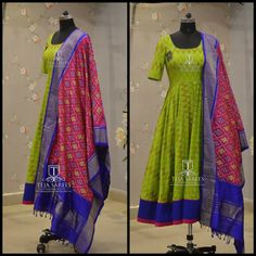 Kashmir Dress, Hima Bindu, Ikkat Dupatta, Pattu Dress, Yellow Anarkali, Kalamkari Dresses, Ikkat Dresses, Latest Maxi Dresses