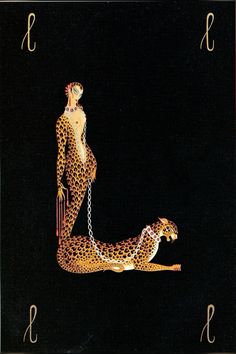 a woman is chained to a cheetah on a black background with gold lettering