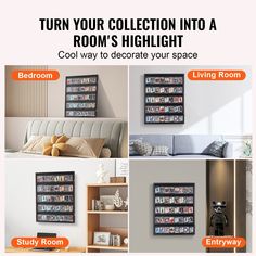 a collage of photos with the words, turn your collection into a room's highlight