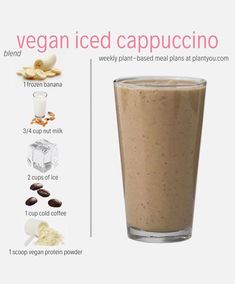 the ingredients for a vegan iced cappuccino are shown in this diagram