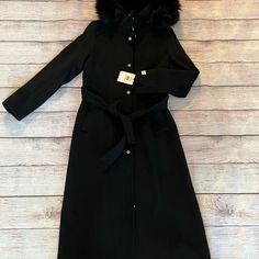 Beautiful Long Wool Coat. Size 4. Black With Removable Fur Hood. Gold Buttons And Zipper. Belted Faux Fur Trim. Calvin Klein. Long Maxi Walker Coat. Shell: 54% Wool / 35% Polyester / 4% Acrylic / 4% Nylon / 3% Rayon. A Belt Defines The Waistline Of This Maxi-Length Coat. Removable Faux-Fur Trim. Elegant Calvin Klein Outerwear For Office, Elegant Calvin Klein Office Outerwear, Chic Calvin Klein Formal Outerwear, Calvin Klein Chic Fitted Outerwear, Elegant Calvin Klein Winter Outerwear, Elegant Calvin Klein Outerwear For Fall, Elegant Black Outerwear With Faux Fur Trim, Chic Calvin Klein Black Outerwear, Chic Black Calvin Klein Outerwear