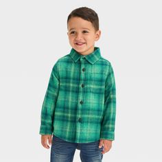 Get your tiny tot all dressed up and ready to go in this Long-Sleeve Flannel Shirt from Cat & Jack™. Tailored in a regular fit, the button-down shirt is made from lightweight cotton flannel fabric to help them stay comfortable throughout the day. Featuring a collared neckline with a button-front design and a chest patch pocket, it's sure to add classic style to their day. Cat & Jack™: Designed for all children so you can trust it's made for yours. Casual Button-up Tops For Playtime, Long Sleeve Shirt With Button Closure For Playtime, Flannel Outfits Boys, Flannel Boy, Hunter Green Corduroy Toddler Long Sleeve, Flannel Kids Shirts, Boys Plaid Shirt, Boys Plaid, Flannel Tops