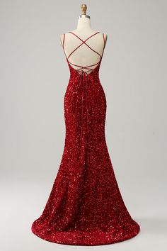 Rote funkelnde mermaid -rückenfreie langen Abschlussballkleid mit Randflächen Prom Dress Christmas, Sparkly Red Dress Prom, Corset Prom Dress Red, Red Long Homecoming Dresses, Prom Dresses Red Sparkly, Red Silky Dress Long, Glittery Prom Dresses Long, Red Sparkly Formal Dress, Pretty Prom Dresses Red