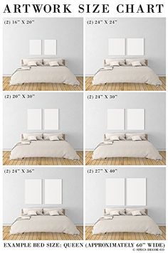 four images showing the size and width of a bed