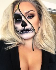 Xena Glg Haunted Fashion, Ghost Face Makeup, Zipper Halloween Makeup, Horror Smink, Zipper Face Makeup, Face Makeup Halloween, Ghost Makeup, Makeup 2024, Halloween Make-up Looks