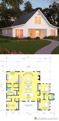 the floor plan for this modern farmhouse house