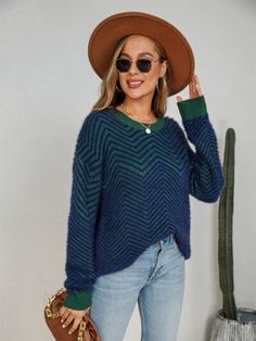 Stay warm and stylish in our Striped Round Neck Dropped Shoulder Sweater. Featuring a unique two tone design, this sweater will keep you looking cool and feeling cozy. Perfect for any casual or dressed up occasion. Features: Basic style Stretch: Moderate stretch Material composition: 50% acrylic, 50% polyester Care instructions: Machine wash cold. Tumble dry low. Imported Product measurements:S:Bust 40.94 in, Sleeve Length 20.87 in, Top Length 24.41 inM:Bust 42.52 in, Sleeve Length 21.26 in, Top Estilo Hipster, Sweater Streetwear, Streetwear Sweater, Drop Shoulder Sweaters, Fuzzy Sweater, Maxi Dress Formal, Ribbed Neckline, Basic Style, Shoulder Sweater