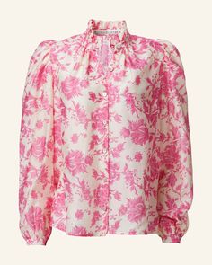 Our pink floral Toile de Jouy shirt has long puffed sleeves, a ruffled collar, and a mother-of-pearl button front. Crafted in a silk-cotton blend, the '70s vintage-inspired shirt is finished with French seams. If you love the Annabel, try the Winnie Shirt, which is the same cut with short sleeves. Samantha Robinson, Floral Toile, Chinti And Parker, Boot Jewelry, Ruffled Collar, French Seam, Long Puff Sleeves, See By Chloe, Puffed Sleeves