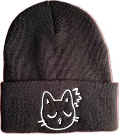 Casual Warm Beanie With Cat Ears, Casual Knitted Beanie With Cat Ears, Casual Cat Design Beanie Hat, Casual Beanie With Cat Design, Casual Beanie Hat With Cat Design, Cute Black Beanie One Size, Cute Black Beanie (one Size), Cute Black Beanie (one Size Fits Most), Cute Black Beanie