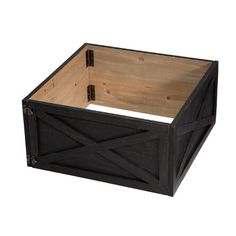 a large wooden box with an open lid