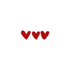 three red hearts on a white background with the word love written in it's center