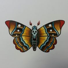 a drawing of a butterfly with colorful wings