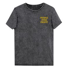 Gold Embroidery / People Over Profit / Anti-capitalism / Gift - Etsy Denim T Shirt, Fashion Enthusiast, Embroidered Denim, Rounded Neckline, Street Wear Urban, Embroidered Tshirt, Embroidered Shirt, Casual Wardrobe, Denim Shirt