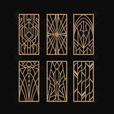 the art deco style is shown in gold and black, with four different designs on each side