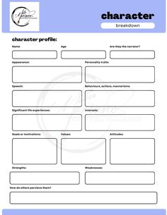 character profile worksheet for the character profile