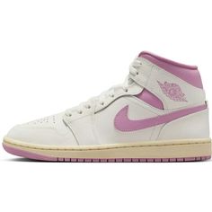 Women's Jordan 1 Mid Sail/Orchid-Muslin Size: 6.5.  Color: White.  Gender: female.  Age Group: adult. Jordan 4 Retro Bred, Pink Jordans, Nike Air Jordan 6, 95 Nike, Womens Air Jordans, Knit Shoes, Black Fire, Jordans Women, Womens Jordans