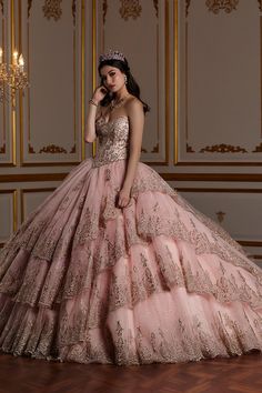 Quinceanera Dresses Blush, Long Tiered Dress, Quinceanera Collection, Quinceanera Dress, Tulle Ball Gown, Lace Strapless