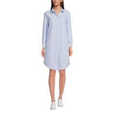 Think of it as the relaxed version of the classic shirt dress. Perfectly polished with a full button-front closure, crisp collar and single-button cuffs on the sleeves, it’s an effortless option for office days. But thanks to the lightweight linen fabric, it’s also the ideal dress to bring on your next warm-weather getaway. Classic Collared Shirt Dress With Button Cuffs, Collared Neckline Shirt Dress With Placket For Workwear, Workwear Shirt Dress With Spread Collar And Placket, Collared Shirt Dress With Placket For Work, Casual Collared Neckline Shirt Dress For Office, Casual Collared Shirt Dress For Office, Classic Button-up Shirt Dress With Buttons, Classic Button-up Shirt Dress, Blue Collared Relaxed Fit Shirt Dress