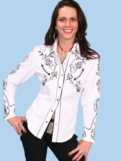 Ladies Western Shirts, Black Floral Shirt, Western Blouse, Western Women, Western Wear For Women, Period Outfit