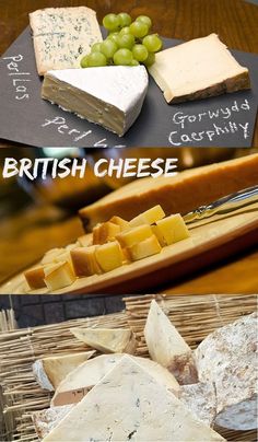 cheeses and crackers are displayed on a table