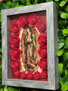 Beautiful shadow box - Virgin Mary with flowers Floral Backdrops, Mary Images, Mary Mother Of God, Mother Mary Images, Flower Shadow, Mother Of God, Floral Backdrop, Mother Mary