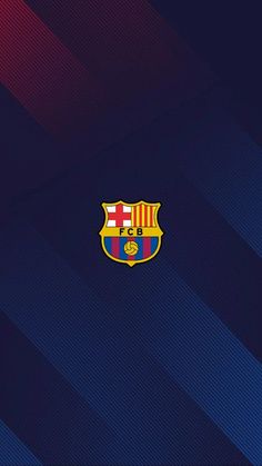 the barcelona fc logo is shown on a dark blue and red striped wallpaper background