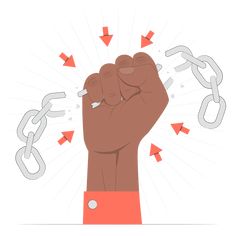 a fist that is in the air with chains around it