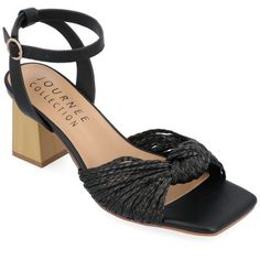 Our Galinda sandals from Journee Collection have a 4 mm Tru Comfort Foam™ insole that will leave your feet feeling more comfortable than ever before. Their soft tonal raffia material, a knot detail, inset block heel, ankle strap, and round buckle will make you walk in style. Their open square toe will also add a lovely finishing touch to keep your outfit snatched. Low Block Heel Sandal, Raffia Sandals, Fashion Shoes Sandals, Platform Block Heels, Block Heel Sandals, Black Sandals Heels, Shoe Carnival, Buckle Shoes, Low Block Heels