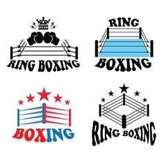 four different logos for boxing with the words ring boxing, boxing rings and stars on them