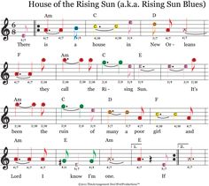 sheet music with the words house of the rising sun