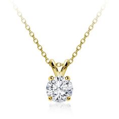 This gorgeous pre-set diamond solitaire pendant is sure to add some sparkle to your day! Each diamond is H/I color and SI clarity. The pendant comes in your choice of carat weight and gold color, and is mounted on a classic 4-prong split bale, and comes with a matching 16-inch chain. Classic Gold Solitaire Necklace With Lab Grown Diamond, Gold Solitaire Necklace With Prong Set Lab Grown Diamond, Yellow Gold Lab Grown Diamond Necklace With Prong Setting, Gold Solitaire Necklace With Prong Setting, Classic Yellow Gold Solitaire Necklace With Lab Grown Diamond, Yellow Gold Lab Grown Diamond Necklace With Brilliant Cut, Solitaire Round Cut Diamond Necklace In Yellow Gold, Gold Diamond Necklace With Brilliant Cut Lab-grown Diamond, Yellow Gold Diamond Necklace With Brilliant Cut