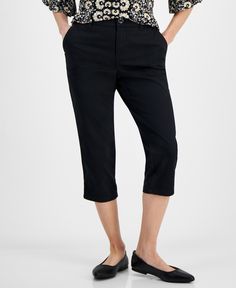 in stock Casual Black Short Length Capris, Black Relaxed Fit Capri Pants, Spring Black Capris With Pockets, Black Relaxed Fit Capris, Black Capris With Pockets For Spring, Black Relaxed Fit Cropped Leg Capris, Black Capri Length Bottoms For Spring, Casual Black Mid-rise Capris, Black Cotton Capris For Work