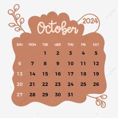 an october calendar with the word october written in pink and orange ink on a white background