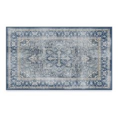 an area rug with blue and beige colors